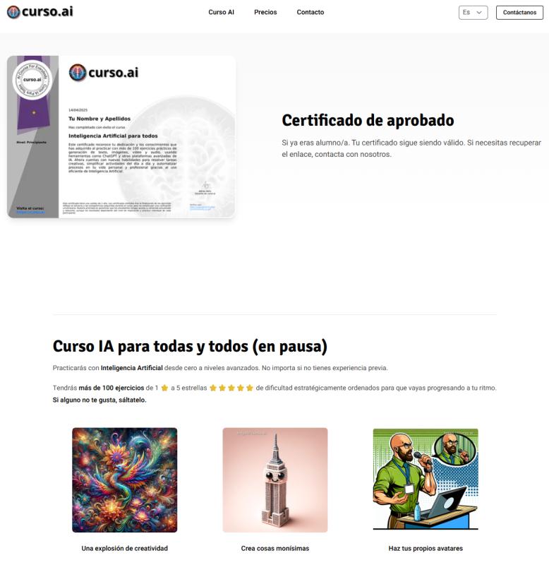 Portada y materiales públicos de curso.ai.